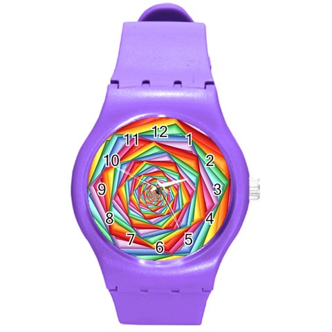 Psychedelic Rainbow Spiral Round Plastic Sport Watch (M) from ArtsNow.com Front