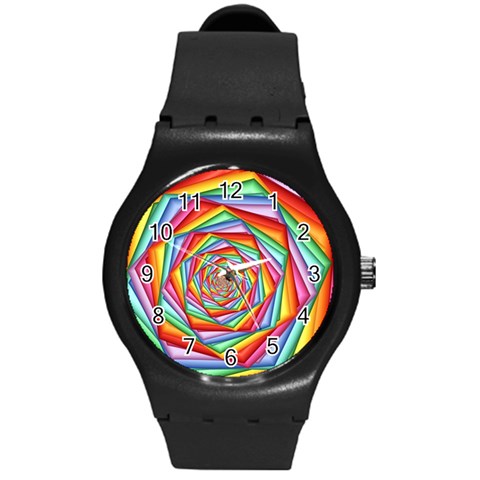 Psychedelic Rainbow Spiral Round Plastic Sport Watch (M) from ArtsNow.com Front