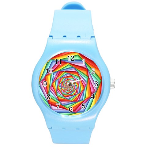 Psychedelic Rainbow Spiral Round Plastic Sport Watch (M) from ArtsNow.com Front