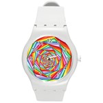 Psychedelic Rainbow Spiral Round Plastic Sport Watch (M)