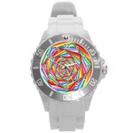 Psychedelic Rainbow Spiral Round Plastic Sport Watch (L)