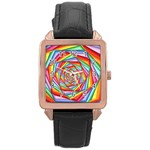 Psychedelic Rainbow Spiral Rose Gold Leather Watch 