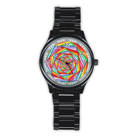 Psychedelic Rainbow Spiral Stainless Steel Round Watch from ArtsNow.com Front