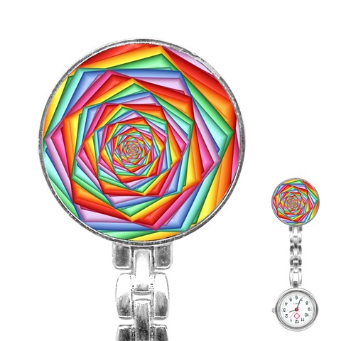 Psychedelic Rainbow Spiral Stainless Steel Nurses Watch from ArtsNow.com Front