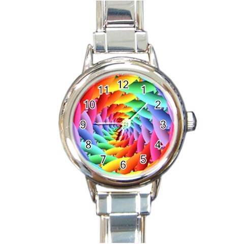 Psychedelic Rainbow Spiral Round Italian Charm Watch from ArtsNow.com Front