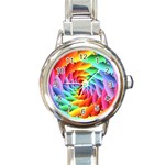 Psychedelic Rainbow Spiral Round Italian Charm Watch