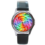 Psychedelic Rainbow Spiral Round Metal Watch