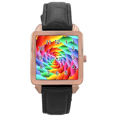 Psychedelic Rainbow Spiral Rose Gold Leather Watch  from ArtsNow.com Front