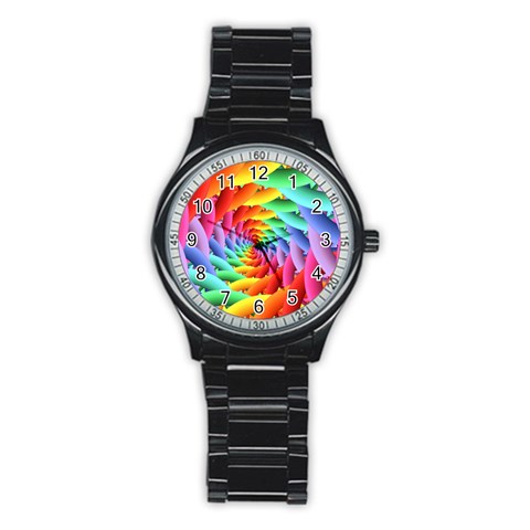 Psychedelic Rainbow Spiral Stainless Steel Round Watch from ArtsNow.com Front