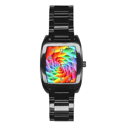 Psychedelic Rainbow Spiral Stainless Steel Barrel Watch from ArtsNow.com Front