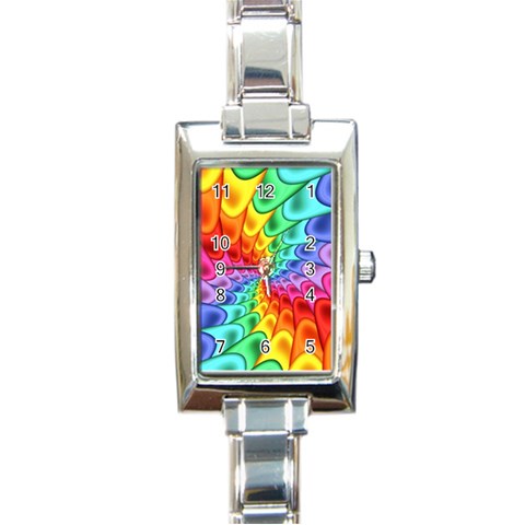 Psychedelic Rainbow Spiral Rectangle Italian Charm Watch from ArtsNow.com Front