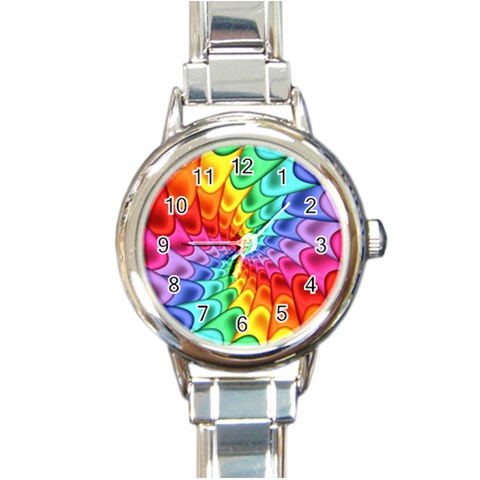 Psychedelic Rainbow Spiral Round Italian Charm Watch from ArtsNow.com Front