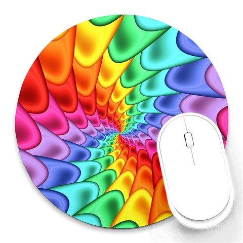 Psychedelic Rainbow Spiral Round Mousepad from ArtsNow.com Front