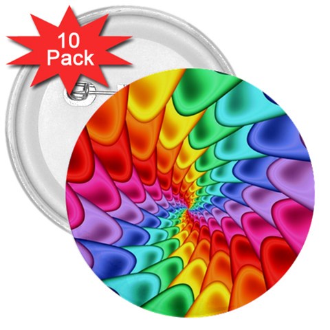 Psychedelic Rainbow Spiral 3  Button (10 pack) from ArtsNow.com Front