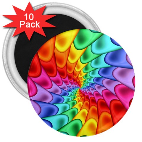 Psychedelic Rainbow Spiral 3  Magnet (10 pack) from ArtsNow.com Front