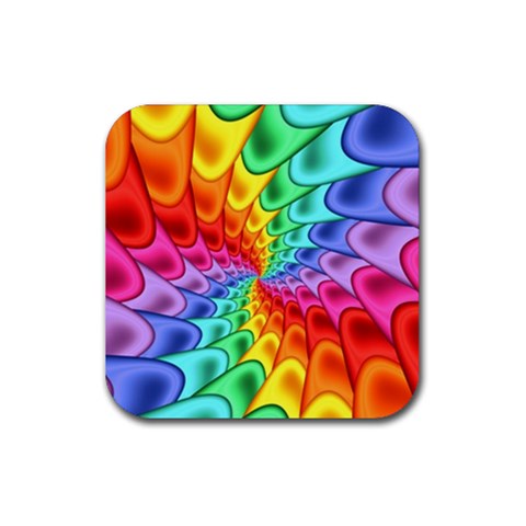 Psychedelic Rainbow Spiral Rubber Coaster (Square) from ArtsNow.com Front