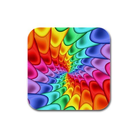 Psychedelic Rainbow Spiral Rubber Square Coaster (4 pack) from ArtsNow.com Front