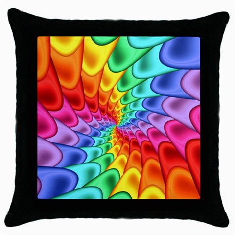 Psychedelic Rainbow Spiral Throw Pillow Case (Black) from ArtsNow.com Front