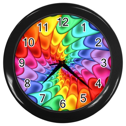 Psychedelic Rainbow Spiral Wall Clock (Black) from ArtsNow.com Front