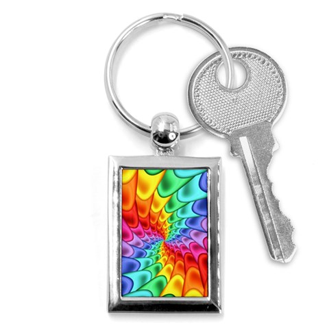 Psychedelic Rainbow Spiral Key Chain (Rectangle) from ArtsNow.com Front