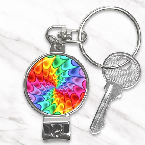 Psychedelic Rainbow Spiral Nail Clippers Key Chain from ArtsNow.com Front