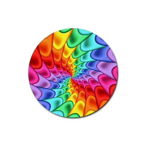 Psychedelic Rainbow Spiral Rubber Coaster (Round) from ArtsNow.com Front