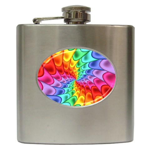 Psychedelic Rainbow Spiral Hip Flask (6 oz) from ArtsNow.com Front