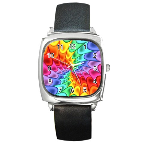 Psychedelic Rainbow Spiral Square Metal Watch from ArtsNow.com Front