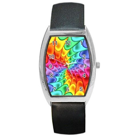 Psychedelic Rainbow Spiral Barrel Style Metal Watch from ArtsNow.com Front