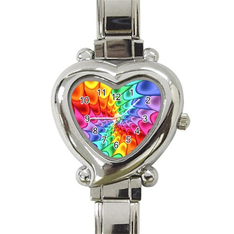 Psychedelic Rainbow Spiral Heart Italian Charm Watch from ArtsNow.com Front