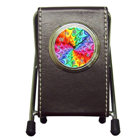 Psychedelic Rainbow Spiral Pen Holder Desk Clock from ArtsNow.com Front