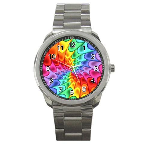 Psychedelic Rainbow Spiral Sport Metal Watch from ArtsNow.com Front