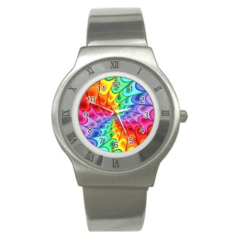 Psychedelic Rainbow Spiral Stainless Steel Watch from ArtsNow.com Front