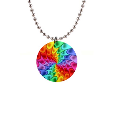 Psychedelic Rainbow Spiral 1  Button Necklace from ArtsNow.com Front