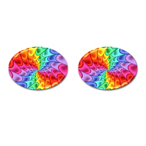 Psychedelic Rainbow Spiral Cufflinks (Oval) from ArtsNow.com Front(Pair)