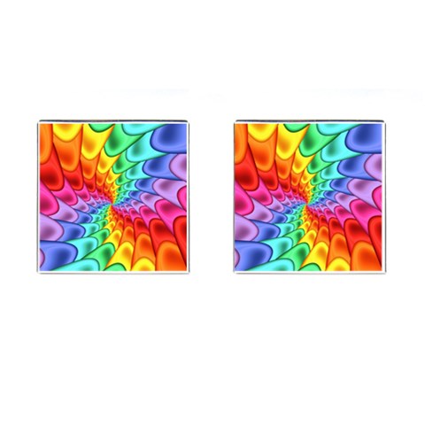 Psychedelic Rainbow Spiral Cufflinks (Square) from ArtsNow.com Front(Pair)