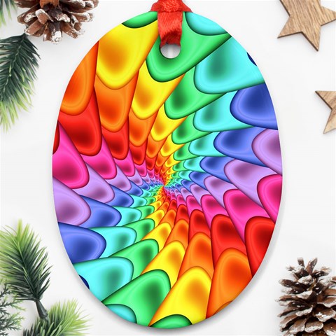 Psychedelic Rainbow Spiral Oval Ornament (Two Sides) from ArtsNow.com Front