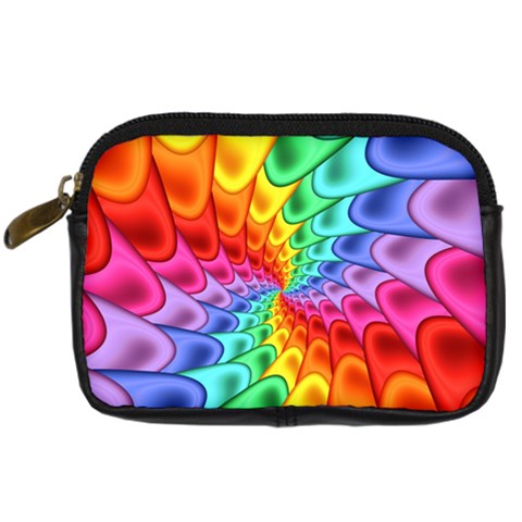 Psychedelic Rainbow Spiral Digital Camera Leather Case from ArtsNow.com Front