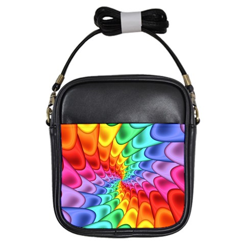 Psychedelic Rainbow Spiral Girls Sling Bag from ArtsNow.com Front