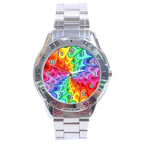 Psychedelic Rainbow Spiral Stainless Steel Analogue Watch from ArtsNow.com Front