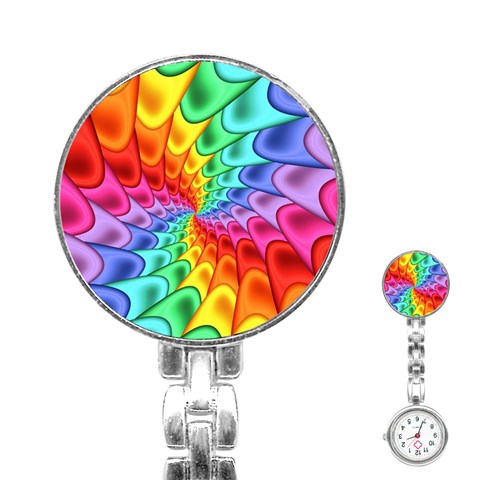 Psychedelic Rainbow Spiral Stainless Steel Nurses Watch from ArtsNow.com Front