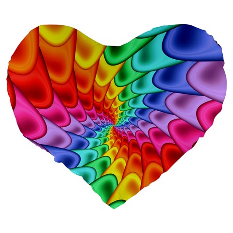 Psychedelic Rainbow Spiral Large 19  Premium Flano Heart Shape Cushion from ArtsNow.com Back