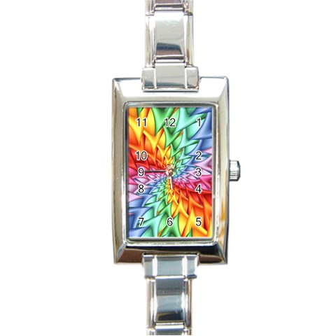 Psychedelic Rainbow Spiral Rectangle Italian Charm Watch from ArtsNow.com Front