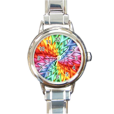 Psychedelic Rainbow Spiral Round Italian Charm Watch from ArtsNow.com Front