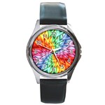 Psychedelic Rainbow Spiral Round Metal Watch