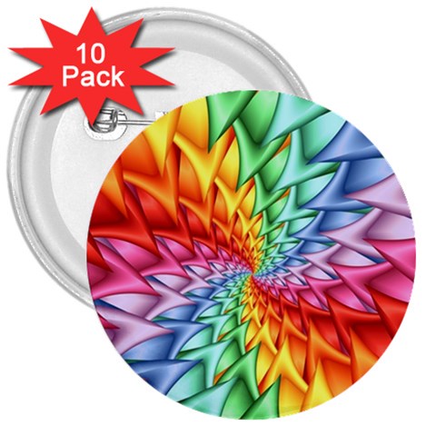 Psychedelic Rainbow Spiral 3  Button (10 pack) from ArtsNow.com Front