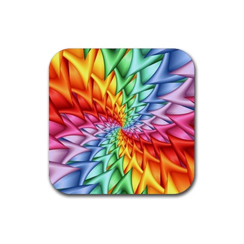 Psychedelic Rainbow Spiral Rubber Coaster (Square) from ArtsNow.com Front