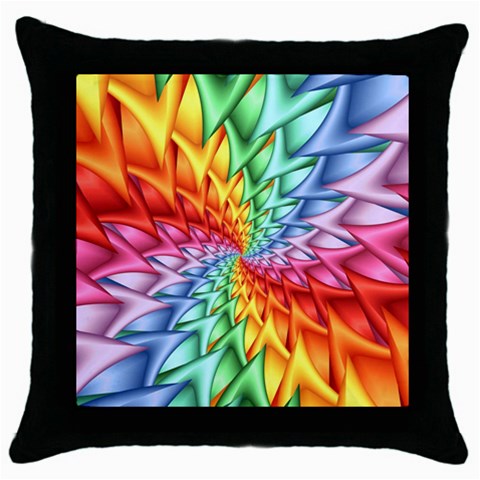 Psychedelic Rainbow Spiral Throw Pillow Case (Black) from ArtsNow.com Front