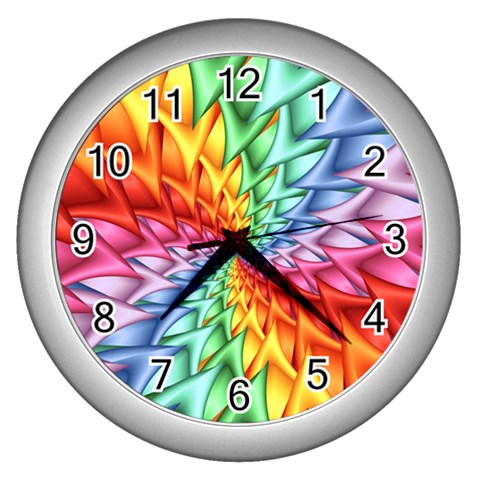 Psychedelic Rainbow Spiral Wall Clock (Silver) from ArtsNow.com Front