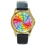 Psychedelic Rainbow Spiral Round Gold Metal Watch